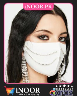Designer White Face Mask Reusable with Stone Laces for Ladies