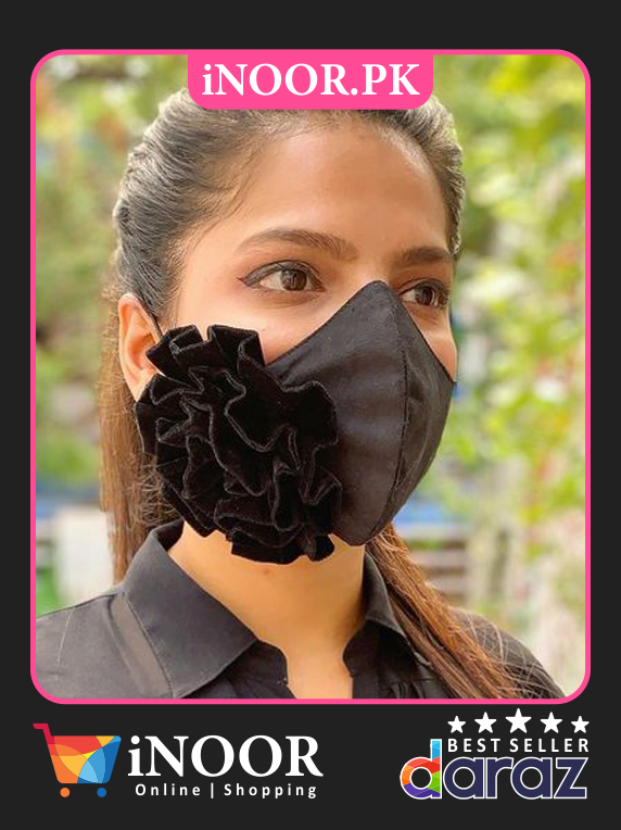 Floral black face mask online in Pakistan made with high-quality cloth and materials can filter small particles from the air.