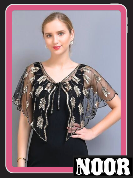 Partywear Black Sequins Chiffon Cape