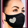 Stylish Black face Mask With Rhinestones Heart