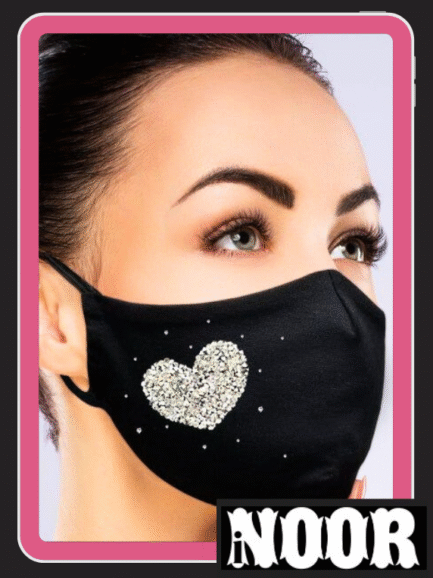 Stylish Black face Mask With Rhinestones Heart