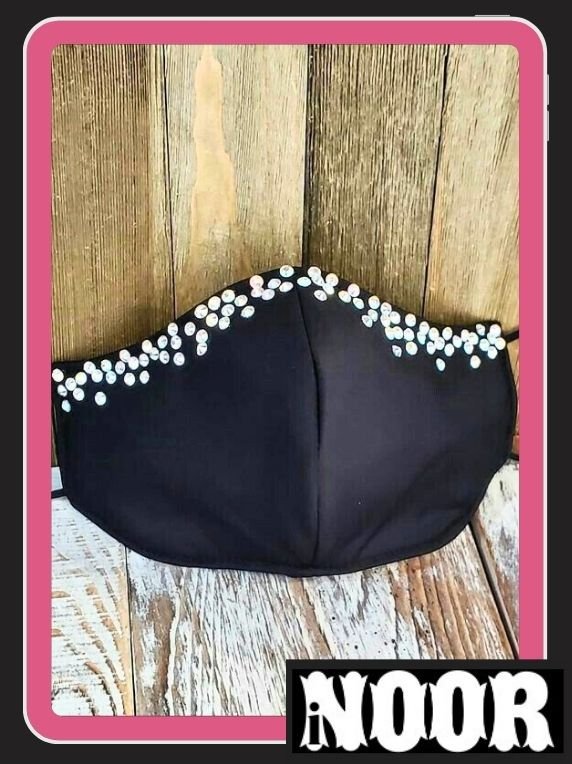 Elegant Rhinestones Decked Black Face Mask