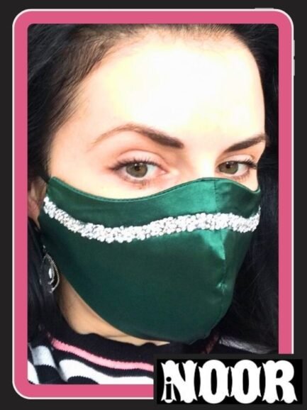 Stylish Partywear Green Silk Face Mask for Girls