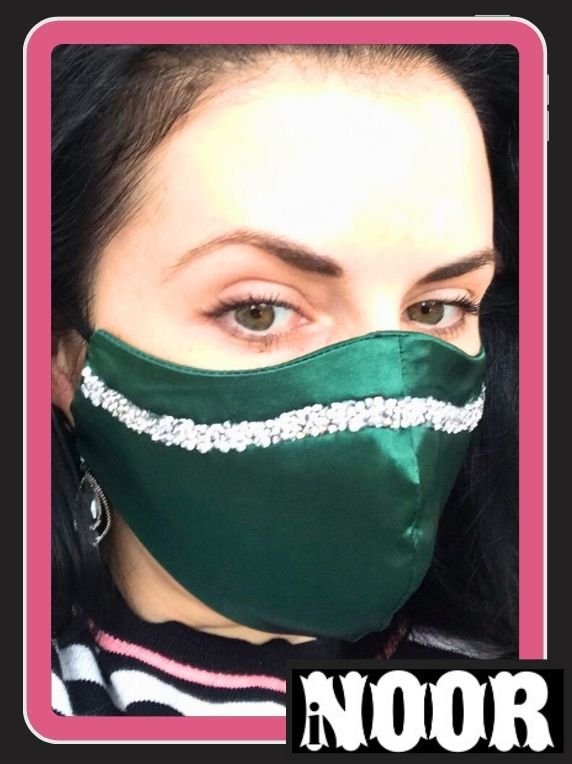 Stylish Partywear Green Silk Face Mask for Girls