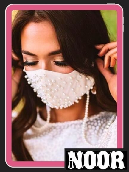 Beaded White Face Mask